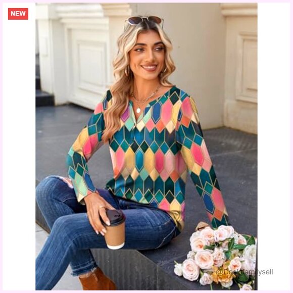 Long Sleeve V Neck Blouse Polyester Spandex Dressy Casual Work Top - Picture 5 of 7